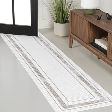 Athens Classic Border Marble Pattern High-low Area Rug